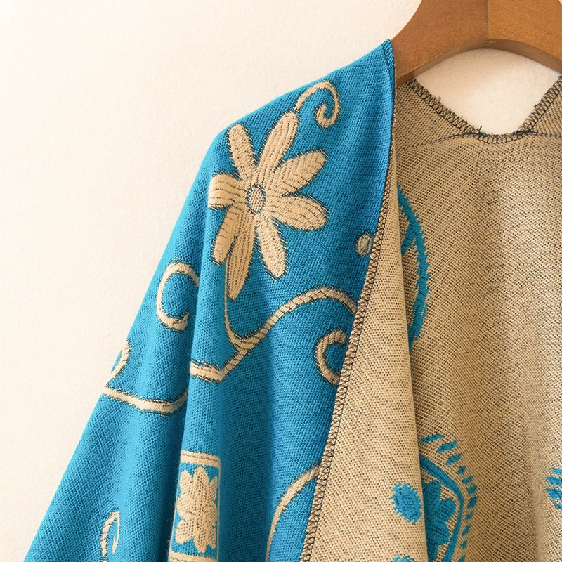 [SUMEIKE] 2016 теплое одеяло шарф женские пончо и накидки шейный платок вышивка длинный