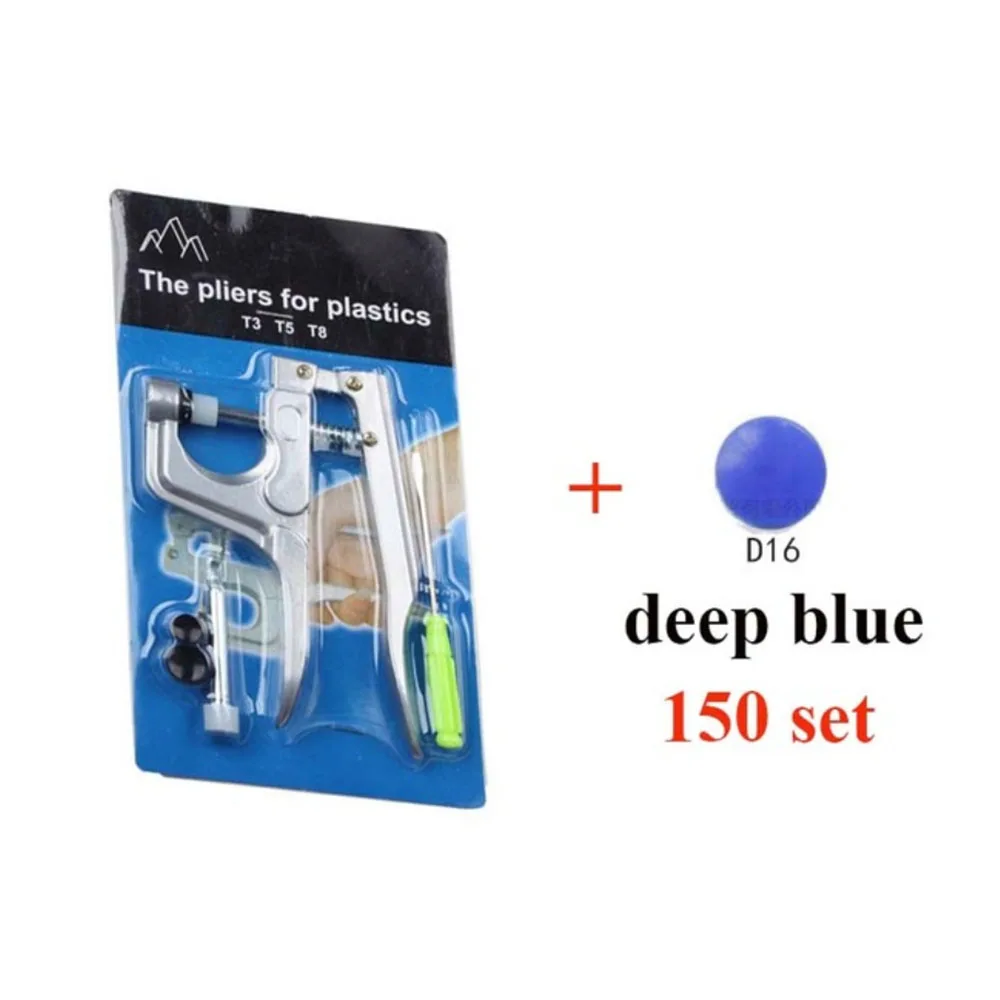 plier and 150 Dblue U-образная застежка, плоскогубцы, кнопка KAM+ 150, набор T5, пластиковая полимерная кнопка, кнопка, пресс-шпилька, ткань, кнопка, пресс-машина, швейный инструмент - Цвет: plier and 150 Dblue
