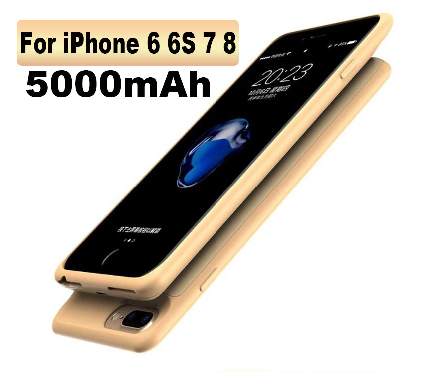 Battery Case 5000/7000mah For iphone 6 Plus 6s 7 8 Plus Power Bank Charing Case For iphone 6 6s 7 8 Battery Cases Charger - Цвет: For 6 6S 7 8-Gold
