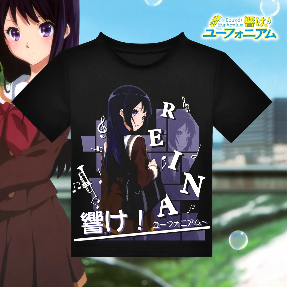 Звук Аниме! Футболка с изображением Рейна Euphonium Kousaka черная футболка из
