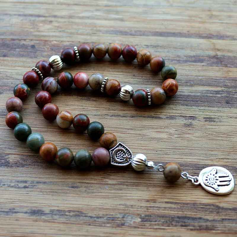 Четки мужские женские мухаммедские круглые с 33 четками 8 мм из яшмы Пикассо