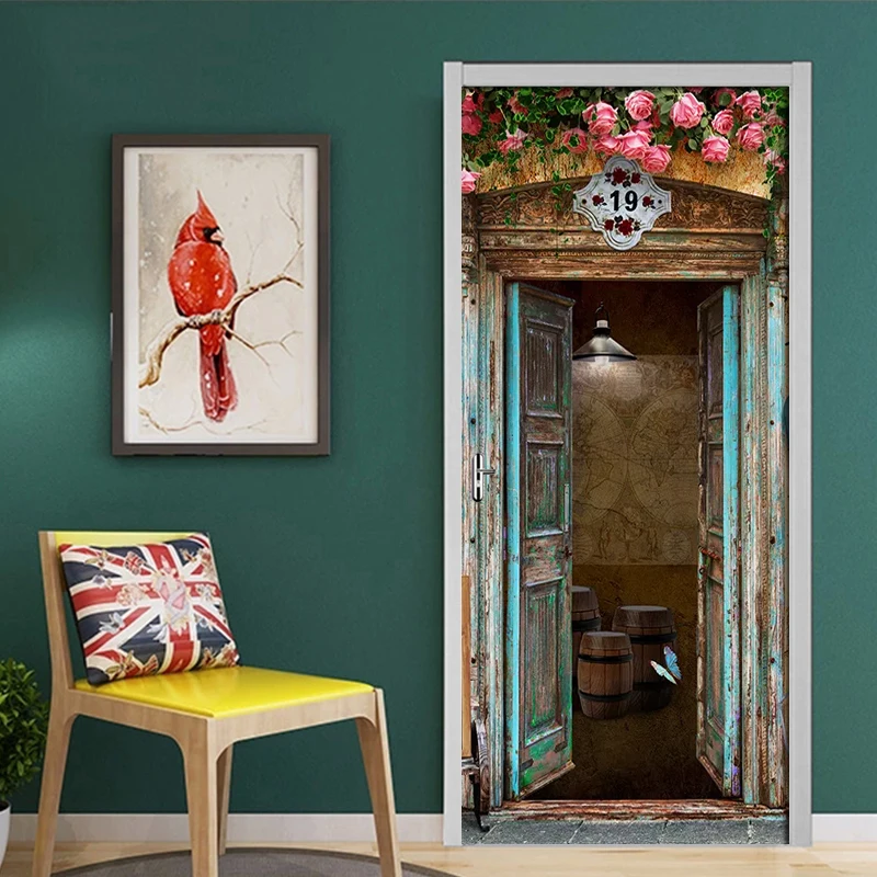 2 шт./компл. средиземноморские наклейки на окна розовые двери раздвижные обои для