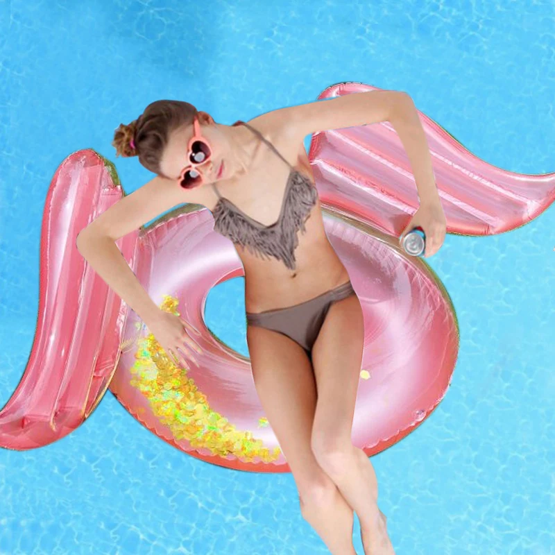 2019 ярко розовое золото надувной Ангел крылья для бассейна поплавок с блестками