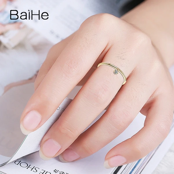 BAIHE Solid 14K желтое золото 0.05CT Сертифицированный H/SI круглая огранка натуральные бриллианты свадебные женские модные ювелирные изделия кольцо