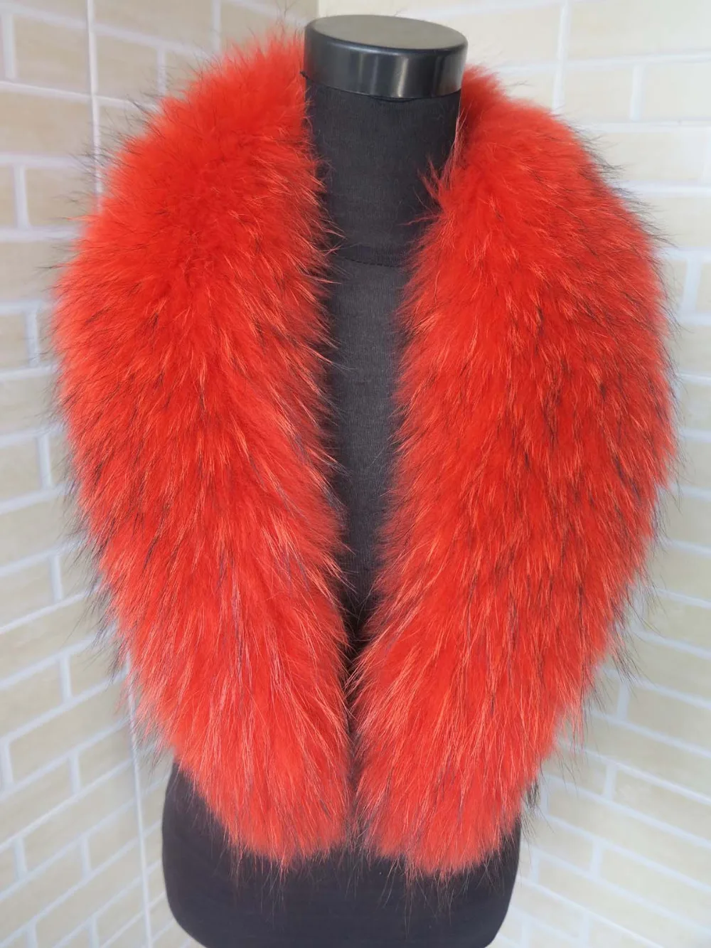 Подлинная вся кожа Orange красный мех енота воротник/меховой шарф/Лидер продаж 95*15