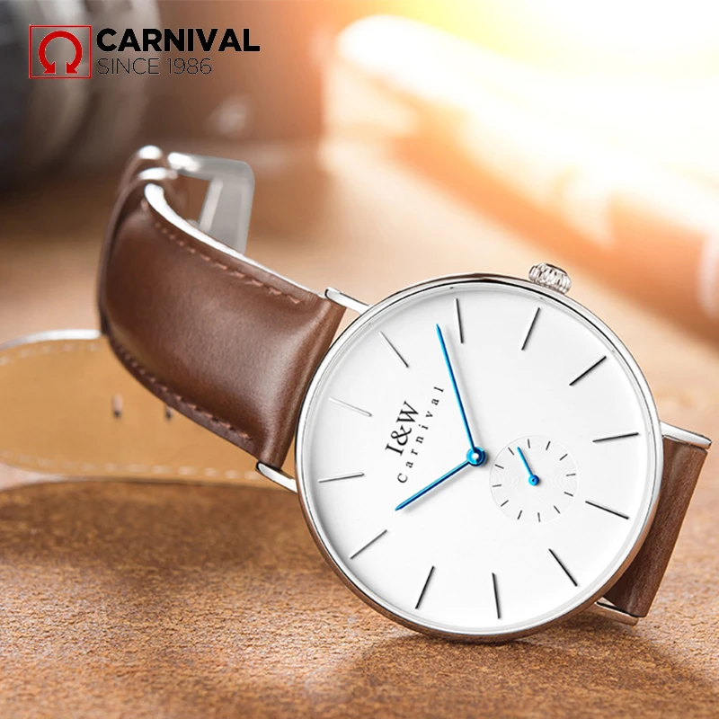 CARNIVAL ультратонкие кварцевые мужские часы TopBrand роскошные розовые Модные Простые