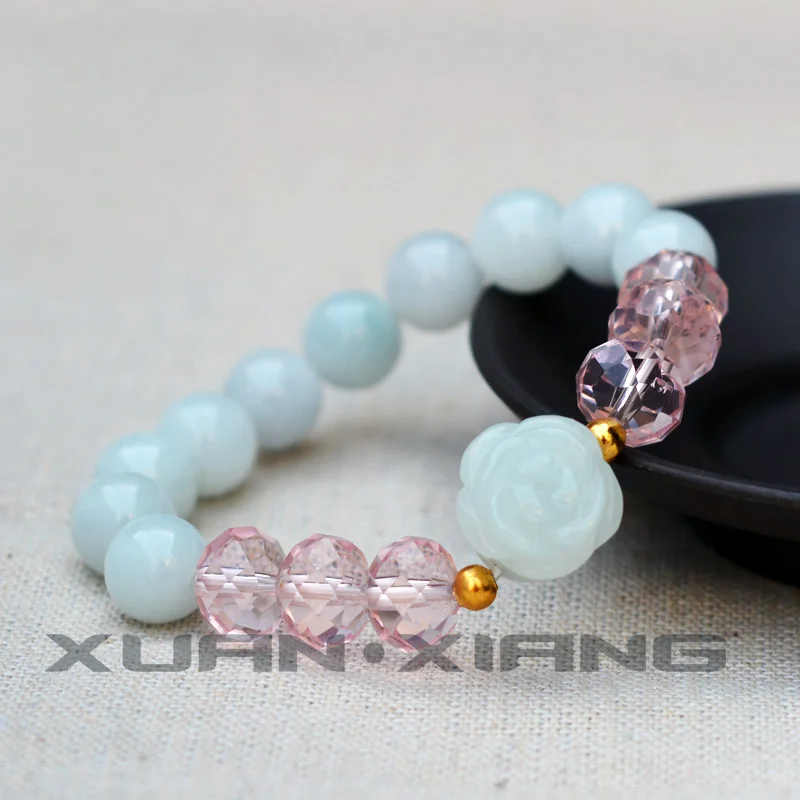 Женские браслеты из натурального изумруда белые круглые бусины Мьянмы