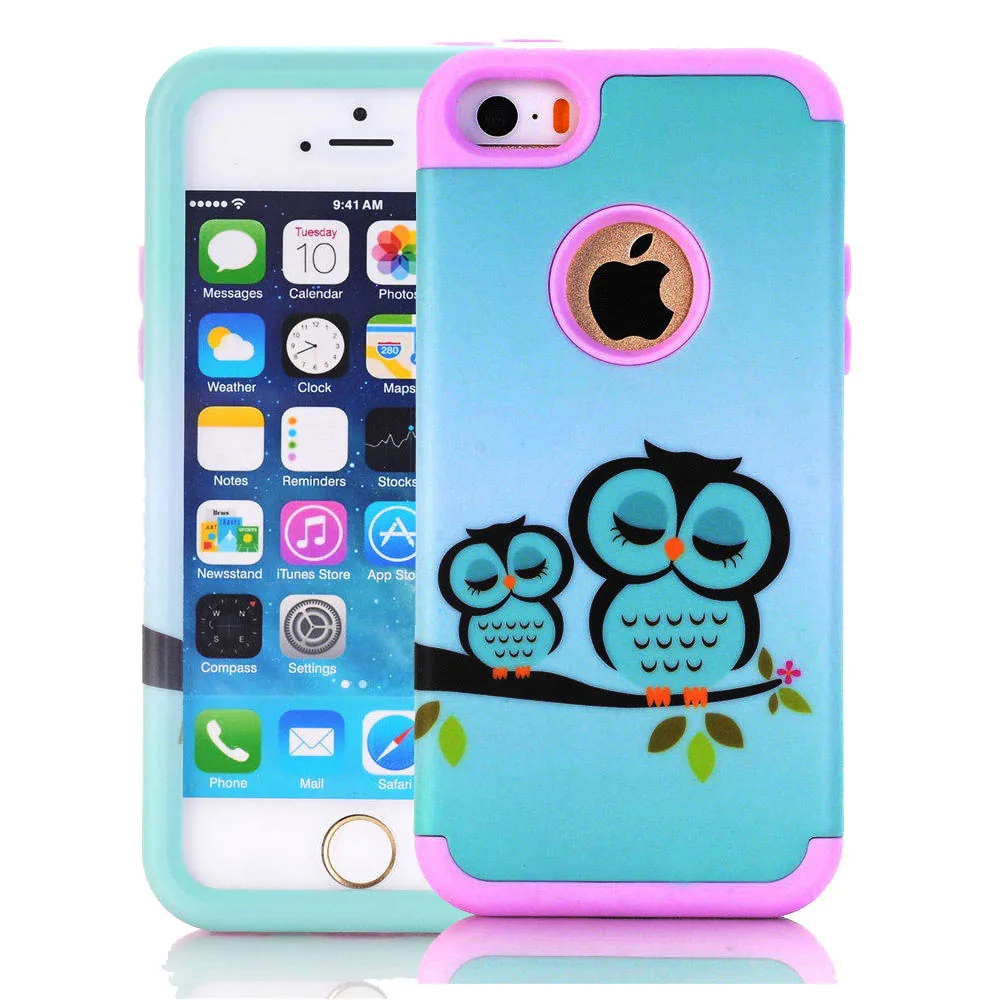 for iPhone SE 5S 5C 5 Phone Case Cute Animal Bird Owl Paint Cases Rubber Shockproof Hybrid Silicone PC Defender Heavy Duty |