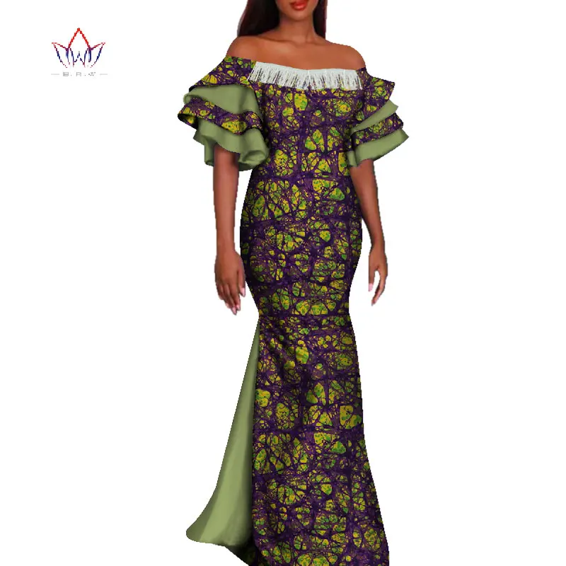 African Dresses for Women Bazin Riche African Clothes Women Applique Tassel Long Evening Dresses Dashiki African Clothing WY4227