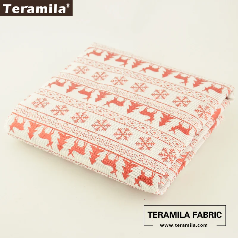 Teramila Linen Fabric 50cmx150cm/piece Printed Shining Red Christmas Series DIY for Hat Bag Bell Doll Stocking Decoration | Дом и сад