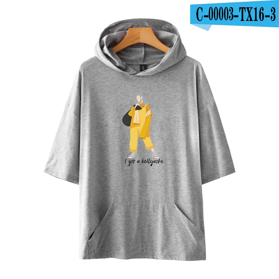 FADUN Tommee Billie Eilish Мужская/женская футболка с капюшоном, одноцветные футболки, летние модные футболки с коротким рукавом, стильный топ с капюшоном, 4XL - Цвет: gray