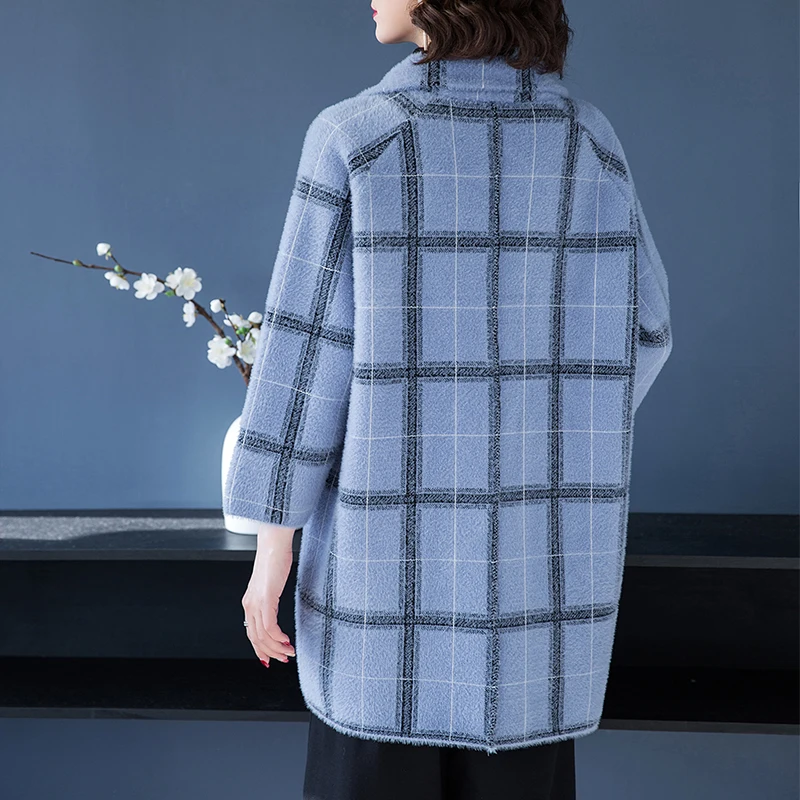 Brand Coat Fall Winter Women 2019 New OL Commuter Hit Color Plaid Big Pockets Lapel Thicken Double Breasted Loose | Женская одежда