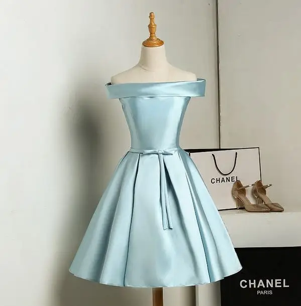 Vestido madrinha новые атласные платья подружки невесты с открытыми плечами и открытой спиной, золотое, королевское, голубое, фиолетовое, розовое, длина до колена, свадебные g - Цвет: blue grey