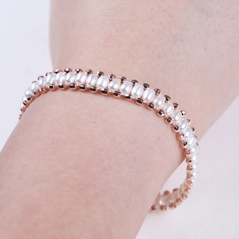 

Exquisite nice small 3-4mm rice pearl chain bracelet jewelry