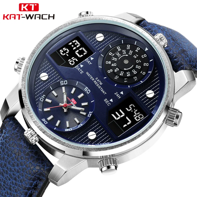 

Top Brand Digital Men's Watch Men Chronograph Analog Quartz Business Watch 50m Waterproof Silicone Leather Strap Wristwatch
