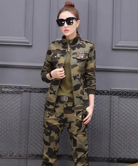 Размера плюс Conjunto Feminino Для женщин хлопковая кофта для детей с Военная камуфляжная куртка+ брюки для девочек Женский комплект 2 шт. 3XL 4XL 5XL