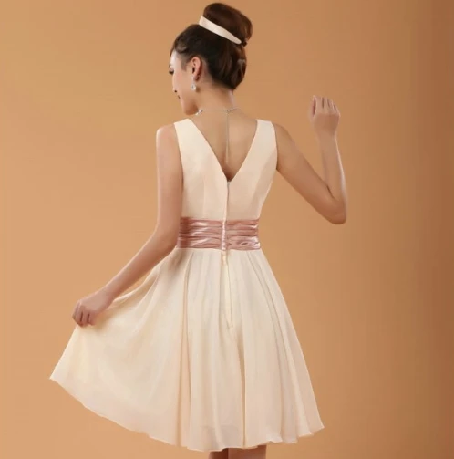 Мода шампанское цвет v-образным вырезом женская короткие дизайн реальная картина