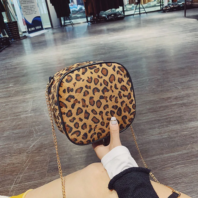 Autumn Winter Fashion Cute Leopard Plush Handbags Women Small Single Shoulder Bags Female Bolsas Chain Messenger Crossbody Bag | Багаж и