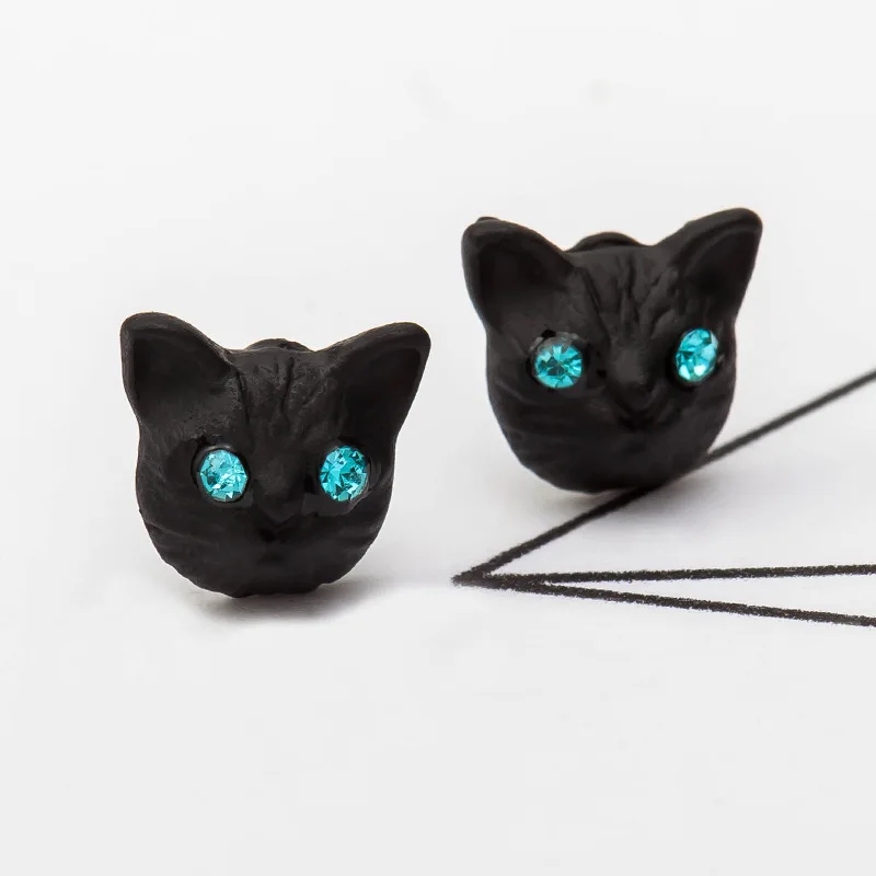 Золотистые серебристые черные с покрытием из головa кота серьги гвоздики для