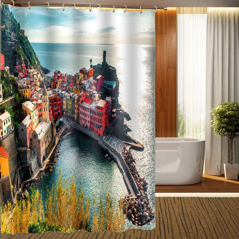 

MYRU 3D Print Waterproof Seaview Shower Curtains Bath Products Bathroom Decor with Hooks