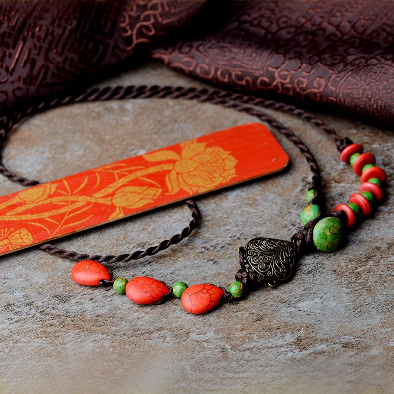 Ожерелье с подвеской из турецкого камня для женщин длинная веревочная цепочка