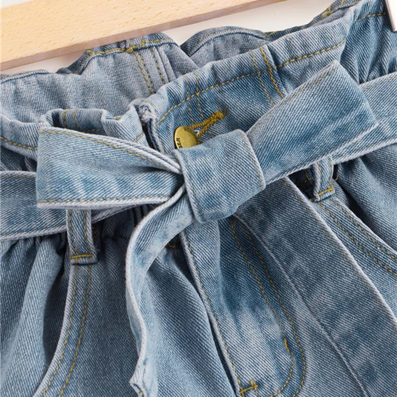 SweatyRocks Ripped Rolled Hem Denim Shorts Streetwear Casual High Waist Belted Shorts Summer Straight Leg Women Solid Shorts