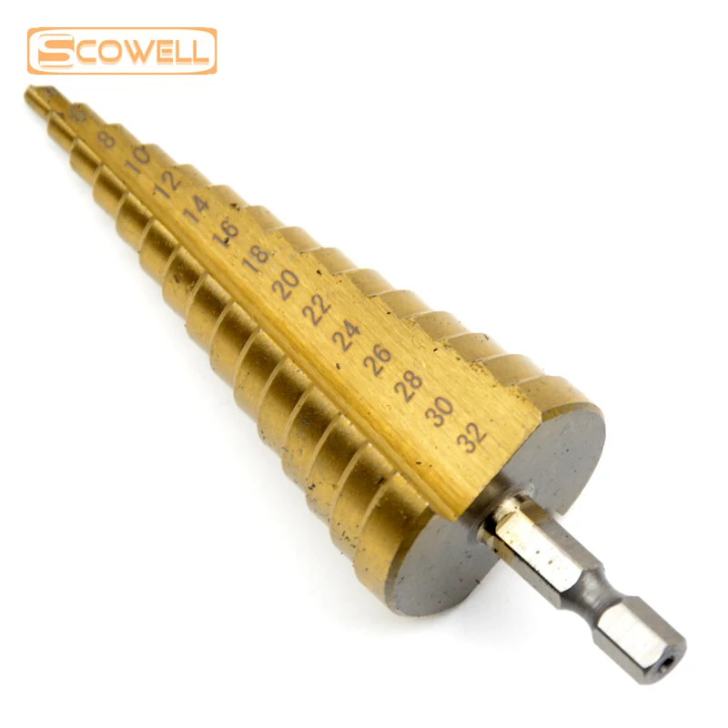 30% off 3pcs Step Drill Bits For Wood Working 4-12mm 4-20mm 4-32mm Metric 4/8/14 Steps Titanium Coated | Инструменты