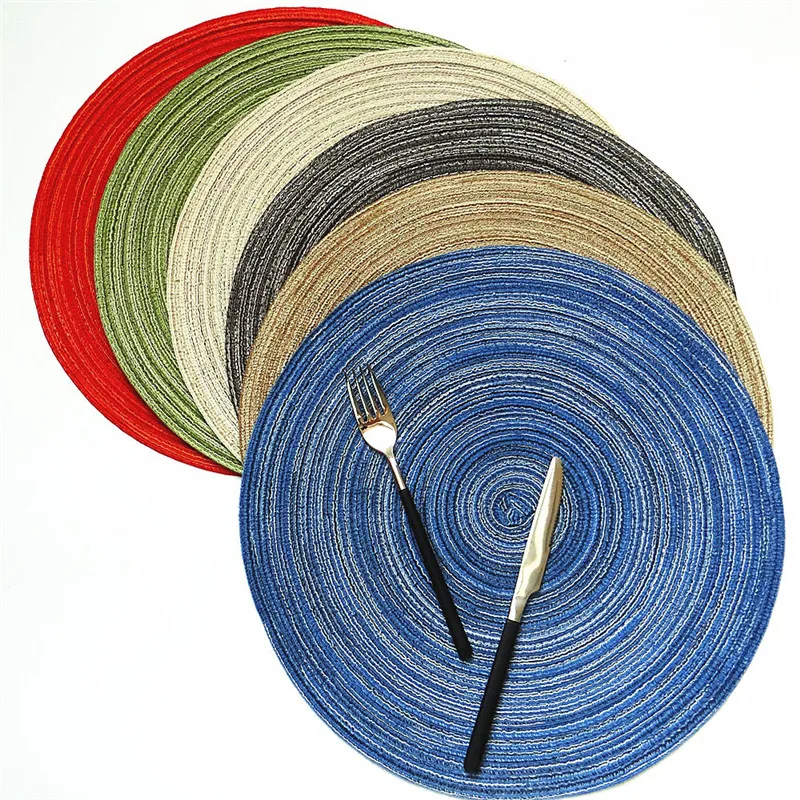 

Round Design Table Ramie Insulation Pad Solid Placemats Linen Non Slip Table Mat Kitchen Accessories Decoration Home Pad Coaster