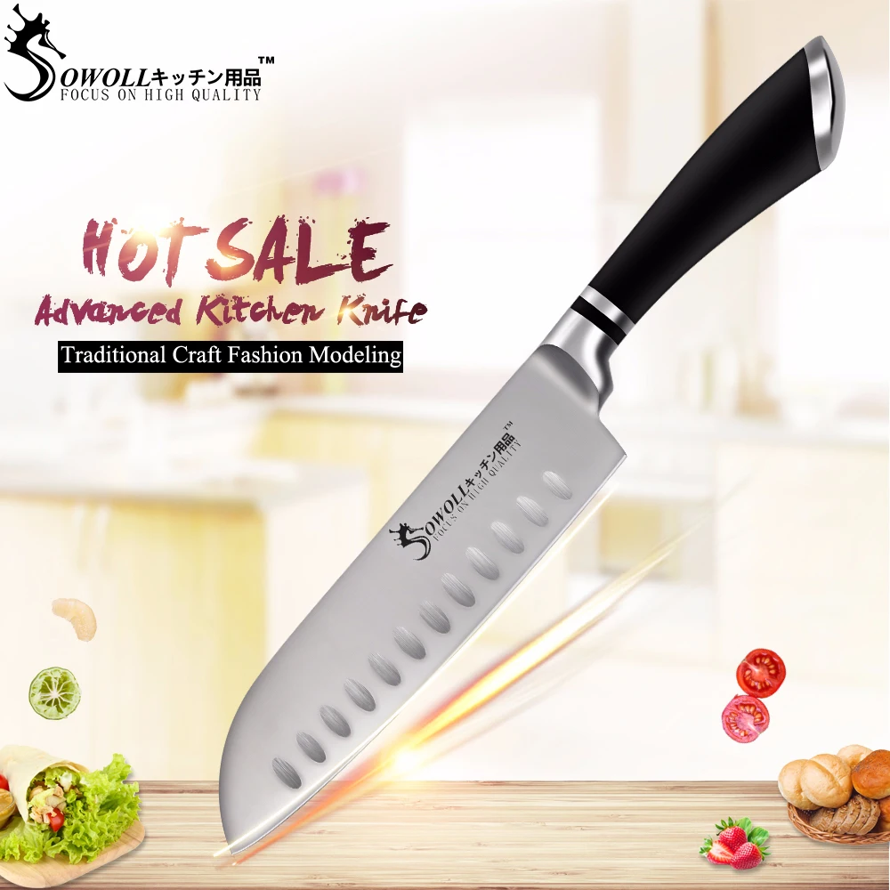 SOWOLL Лидер продаж 7 дюймов нож из нержавеющей стали Santoku японский кухонный нож шеф-повара 4Cr14mov антипригарные острые лезвия Ножи для суши