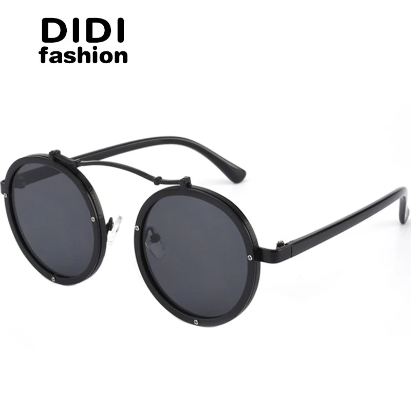 DIDI круглые солнцезащитные очки в стиле стимпанк для женщин и мужчин плоская