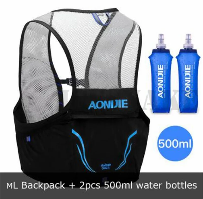ML Black Blue Set AONIJIE бегущий марафон гидратационный жилет пакет Воздухопроницаемый жгут водный Пузырь походный Кемпинг бег 2.5L - Цвет: ML Black Blue Set