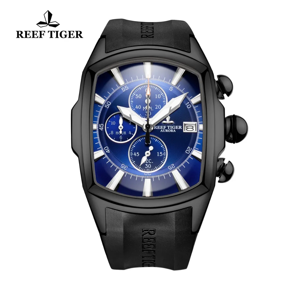 Спортивные часы Reef Tiger/RT синие водонепроницаемые с ремешком на резиновой подошве