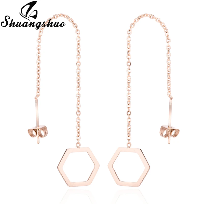Rose Earrrings Shuangshuo, длинные висячие серьги из нержавеющей стали для женщин, серебряные серьги-капли с крестиком, маленькие серьги, ювелирные изделия oorbellen femme - Окраска металла: Rose Earrrings