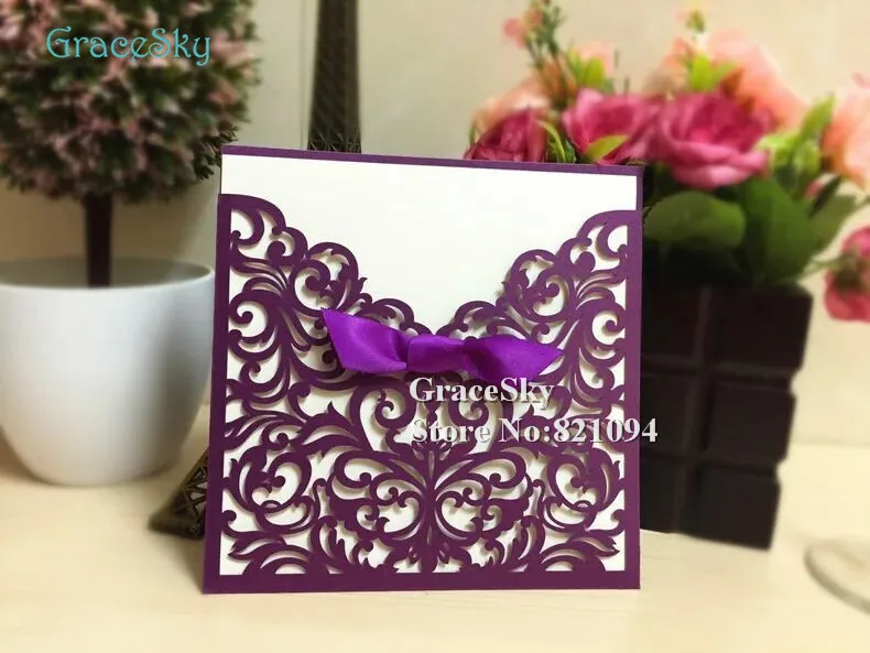 50pcs/lot Free shipping Laser Cut European Classic Lace Flowers Vine Design Wedding Party Invitation Card with Blank Inner Sheet |