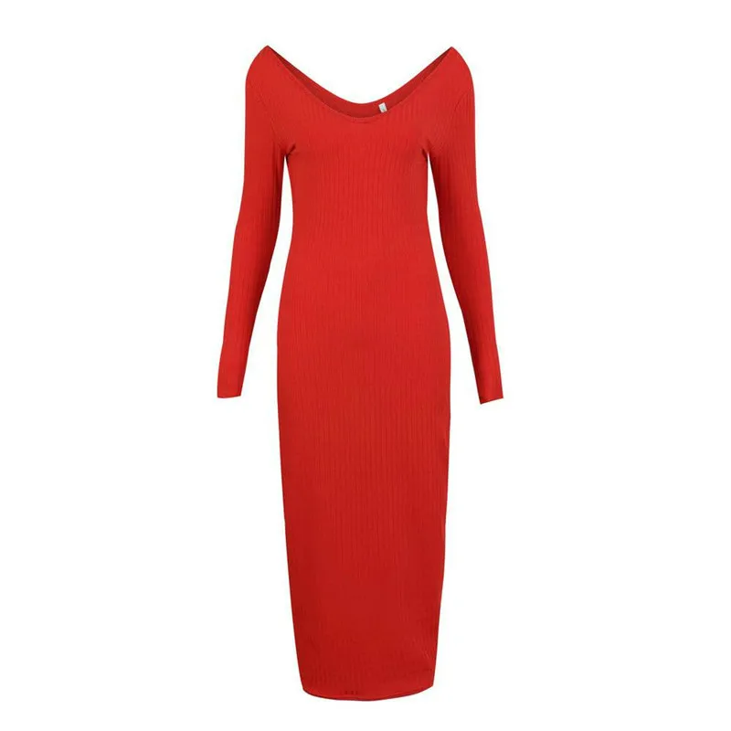 Red LILIGIRL Maternity Dresses For Women Solid Knitted Pregnancy Sweater Midi Dress Autumn Long Sleeve Pregnant Women Dresses Winter - Цвет: Red