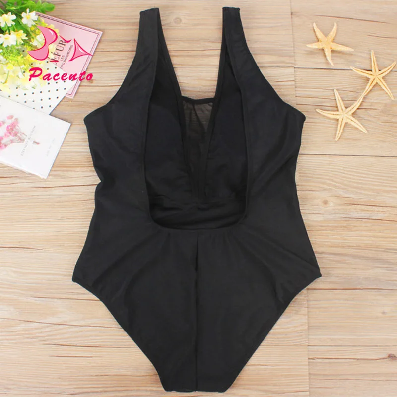 Pacento Глубокий V сексуальный купальник черный сетчатый купальный костюм женский