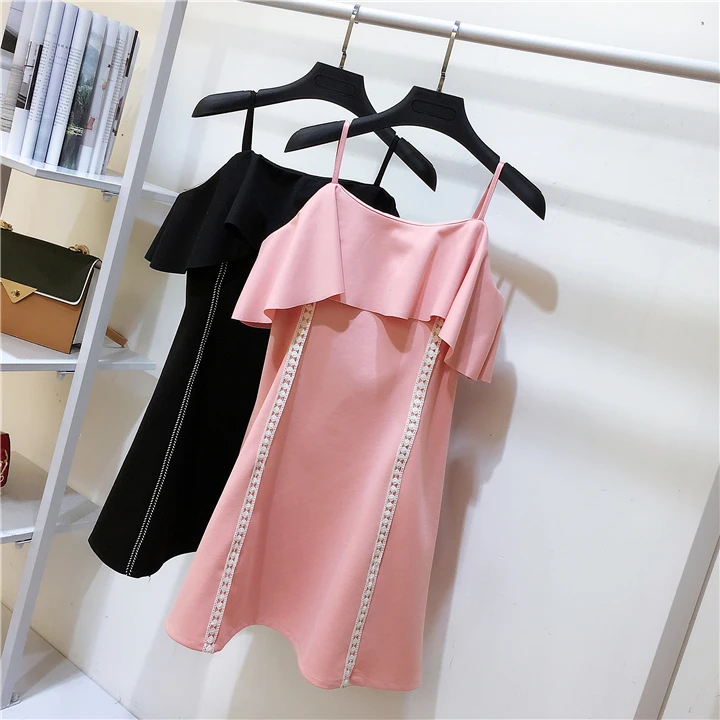 2018 Новый Для женщин Элегантный Весна summerruffles тонкий черный розовый платье без