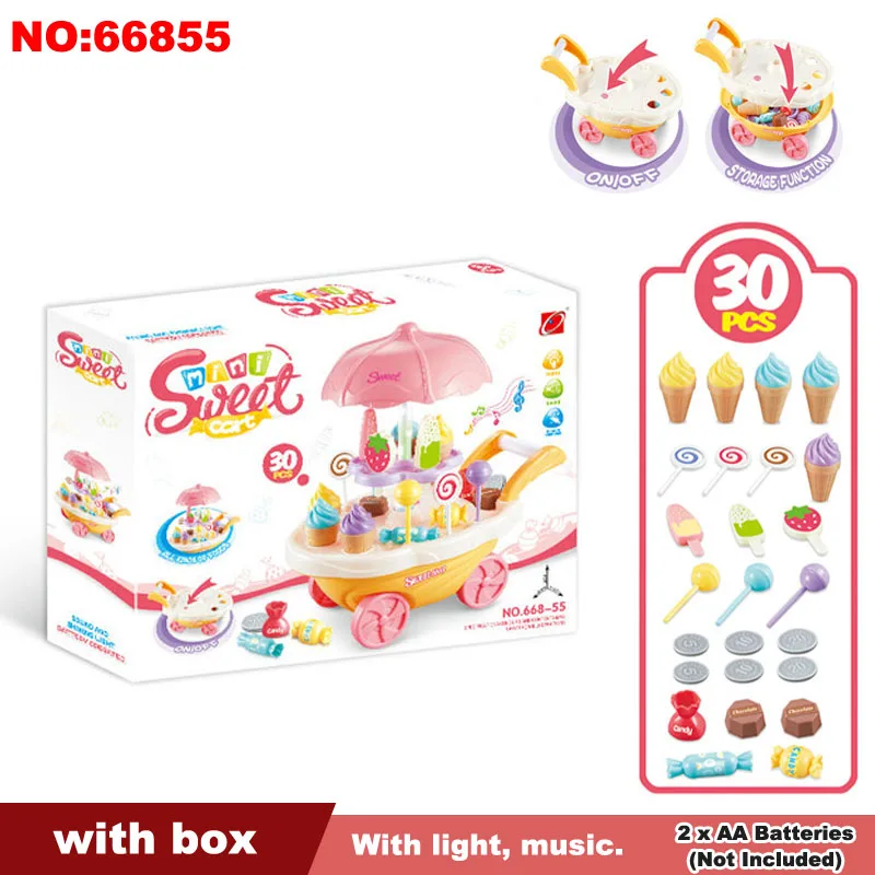 66855 with box QWZ ролевые игры кухонные игрушки режущий торт ко дню рождения еда для детей мороженое конфеты автомобиль с светильник музыка игрушка для девочек Подарки - Цвет: 66855 with box