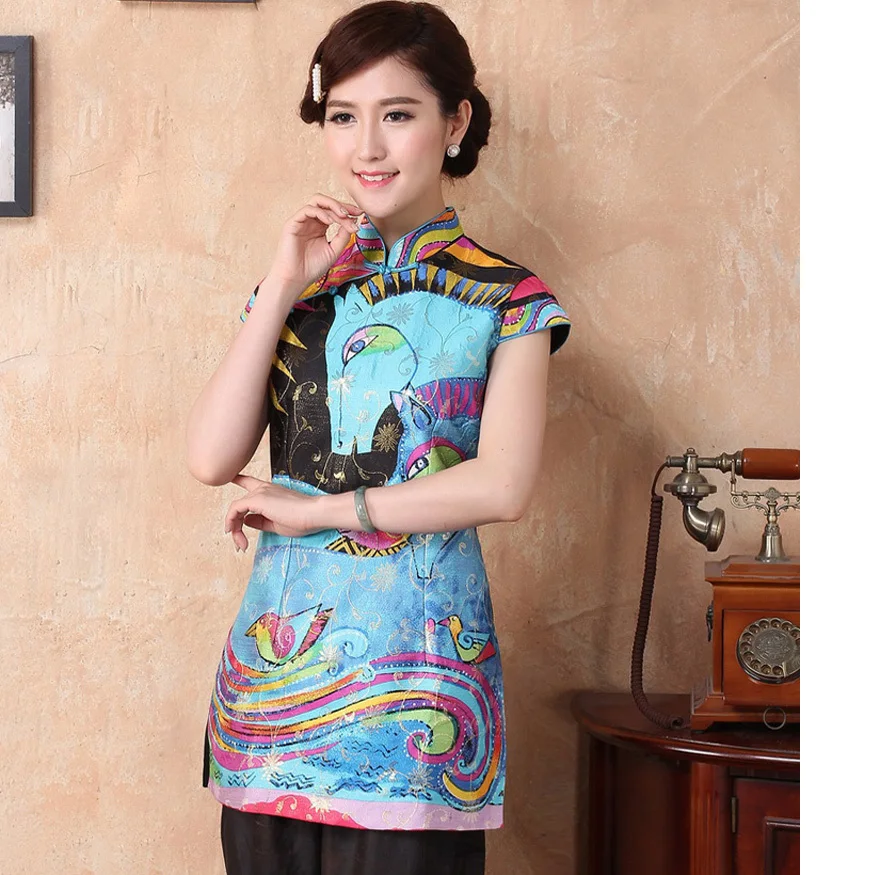 Женская рубашка из искусственного шелка голубая блузка 55% 45% 7064|silk blouses shirts|silk