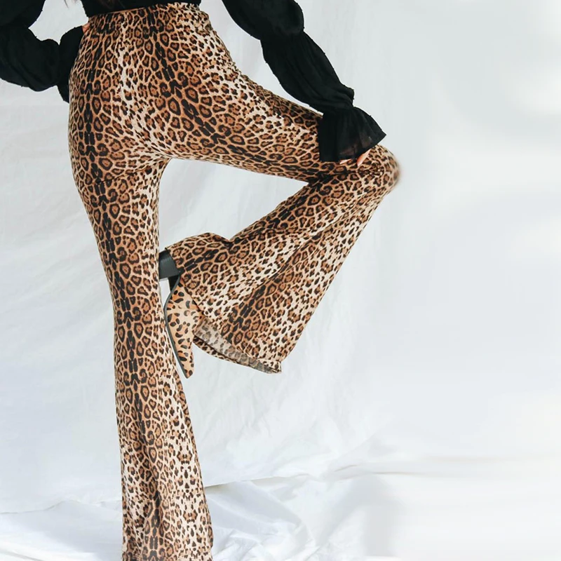 Leopard NewAsia Garden, зимние леопардовые брюки-клеш, женские модные штаны с животным принтом, высокая талия, сексуальные уличные брюки для женщин - Цвет: Leopard