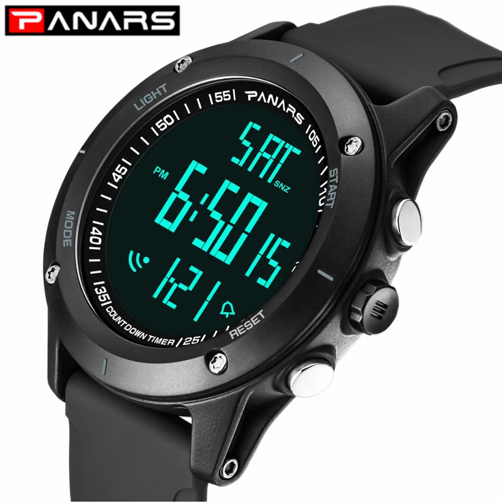 PANARS спортивные цифровые часы для мужчин светодиодный светильник спины фитнес