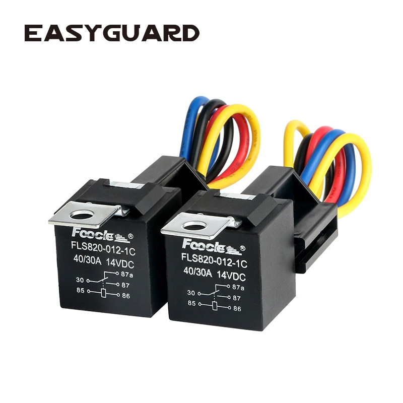 

EASYGUARD SPDT car Relay automotive relay with socket wires DC12V 30/40 AMP 5-pin 2 pieces/pack cr5p-2