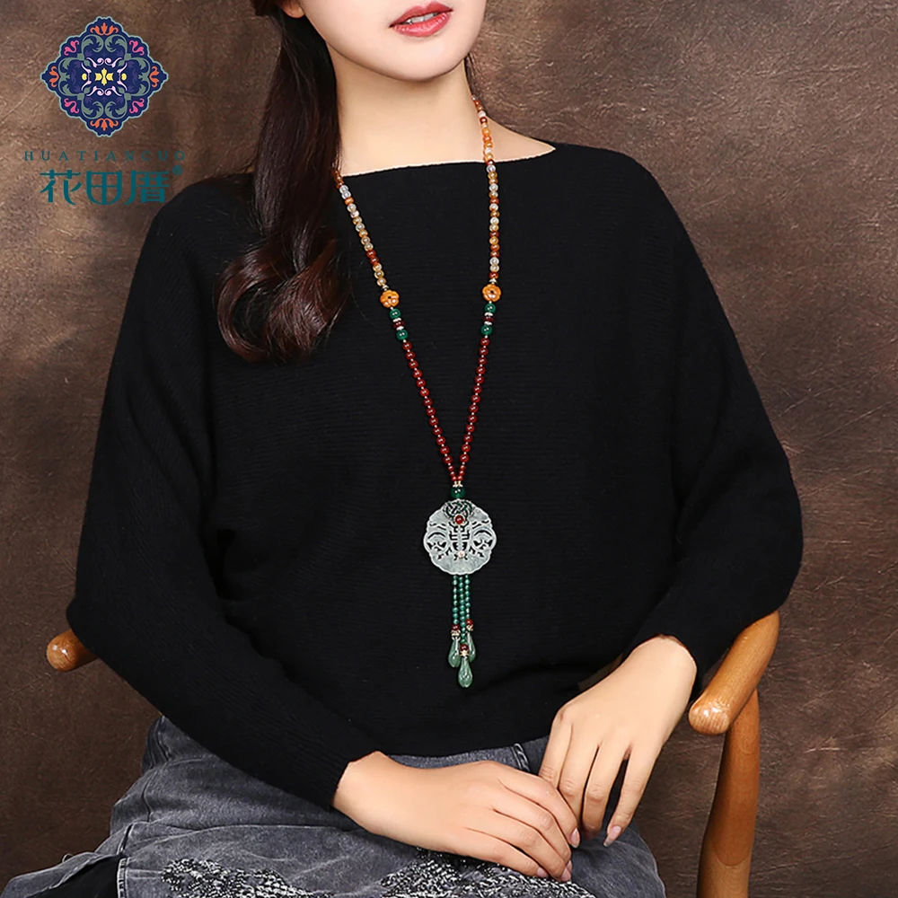 

Ethnic Hollow Round Traditional Chinese Ja de Chip Pendant Necklace Water Drop Tassel Thread Knot Beads Chain Necklace CL-18121