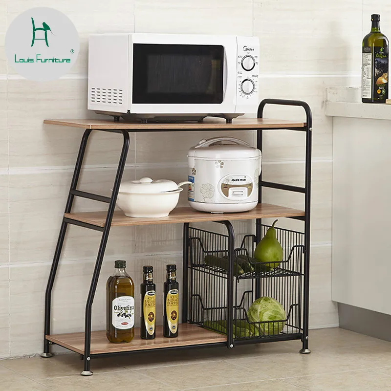 

Louis Fashion Kitchen Islands Shelf Landing Shelf Folding Trolley Microwave Oven Storage Rack