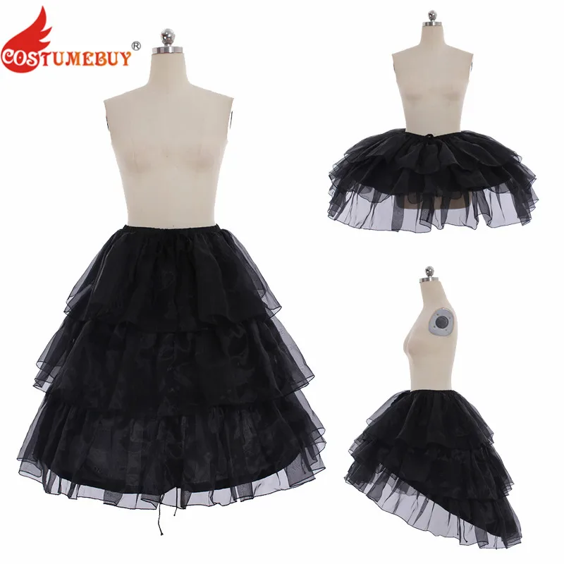 

Costumebuy Lolita Gothic Underskirt 70CM Underdress 3 Layers Lace Crinoline Woman Wedding Pannier Casual Petticoat 3 Function