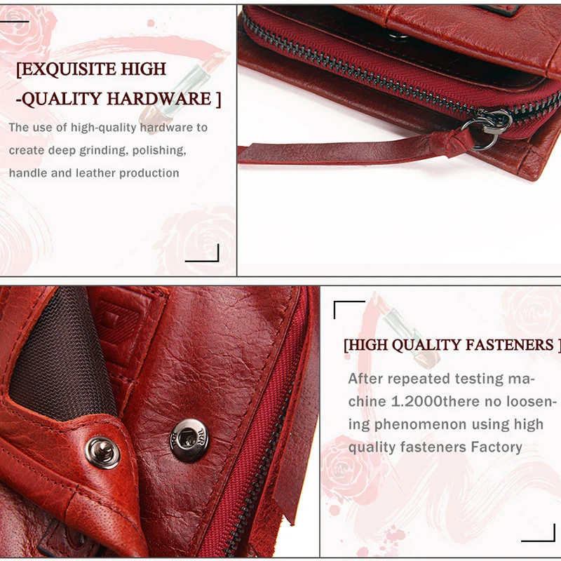 Contact'S Fashion Genuine Leather Women Wallet Small Standard Wallets Coin Bag Brand Design Lady Purse Card Holders Red Brown