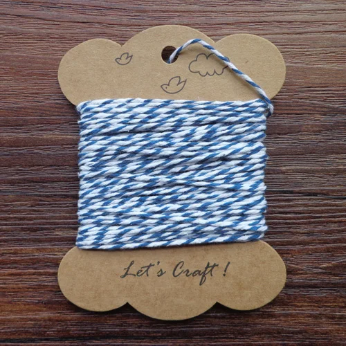 No7Blue White 10 ярдов на катушку, 8 слойный хлопковый шпагат для выпечки, ручная работа, вечерние, подарочная упаковка, упаковка из хлопка, шнур, веревка, 15 цветов на выбор - Цвет: No7Blue White