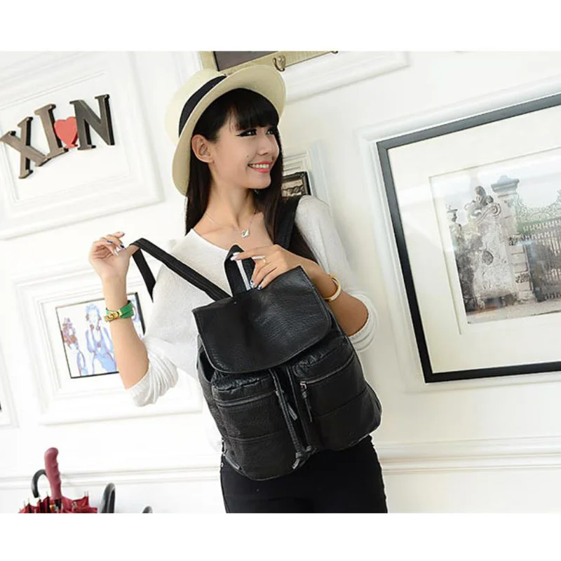 Backpack Women's PU Leather Waterproof College Style School Bags Travelling Bag Black Luxury Women Shopping Dating Work | Багаж и