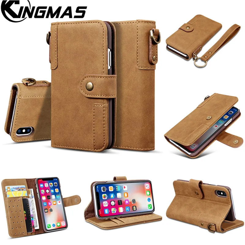 KINGMAS кожаный бумажник чехол для телефона для iPhone 5S, SE 6 6S 7 8 plus X XS XR MAX телефон панель кронштейн отделение для банковских карт портативный флип