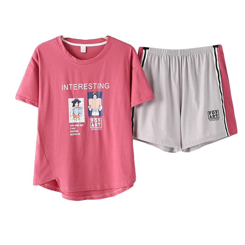 

Women Pajama Sets Short 100% Cotton Pijama Short Tops+Short Pants Two Piece Set